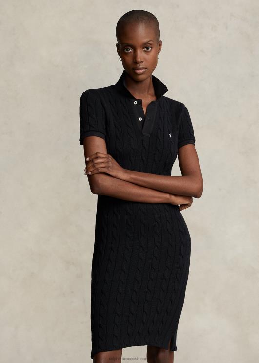 Ralph Lauren naised kitsas kaabliga puuvillane polo kleit PR0V2954 must