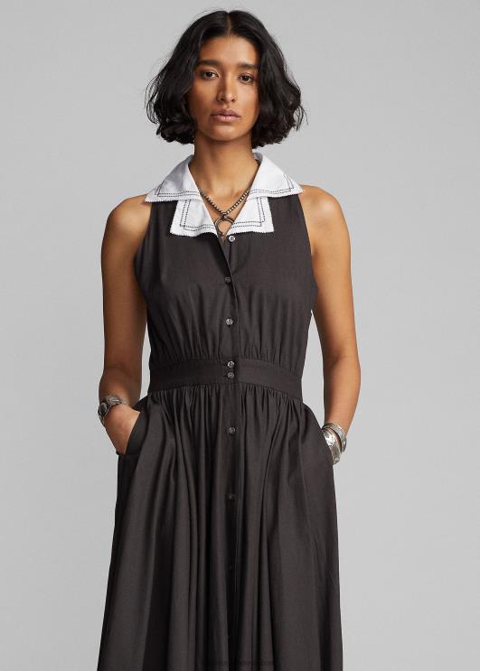 Ralph Lauren naised kontrastkraega puuvillane voile kleit PR0V3620 must valge