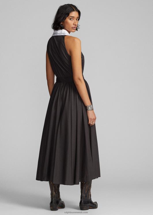 Ralph Lauren naised kontrastkraega puuvillane voile kleit PR0V3620 must valge