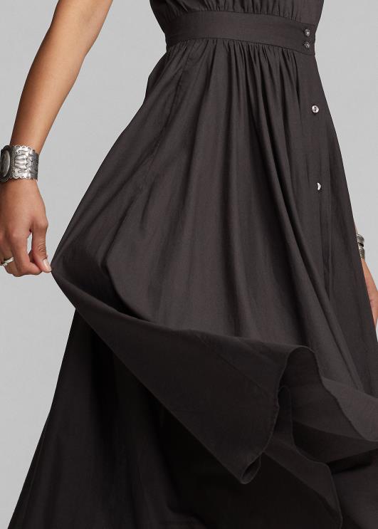 Ralph Lauren naised kontrastkraega puuvillane voile kleit PR0V3620 must valge