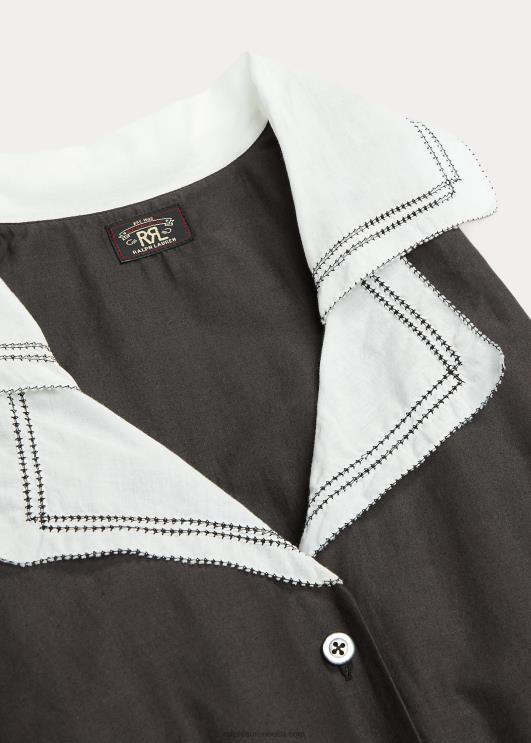 Ralph Lauren naised kontrastkraega puuvillane voile kleit PR0V3620 must valge