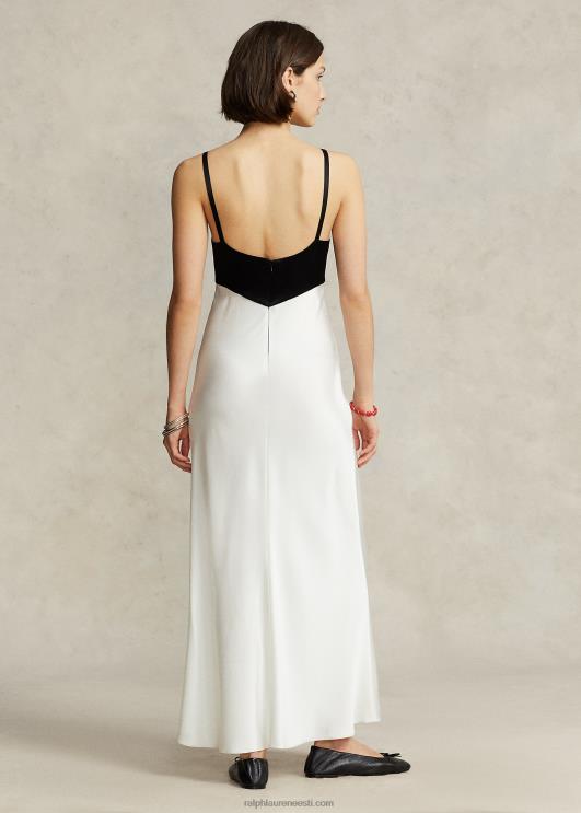 Ralph Lauren naised kontrastsest satiinist varrukateta kleit PR0V2994 valge must