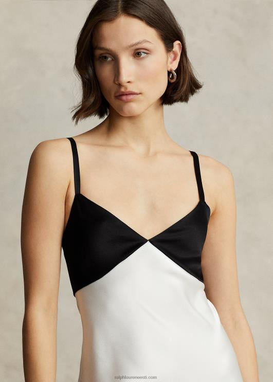 Ralph Lauren naised kontrastsest satiinist varrukateta kleit PR0V2994 valge must