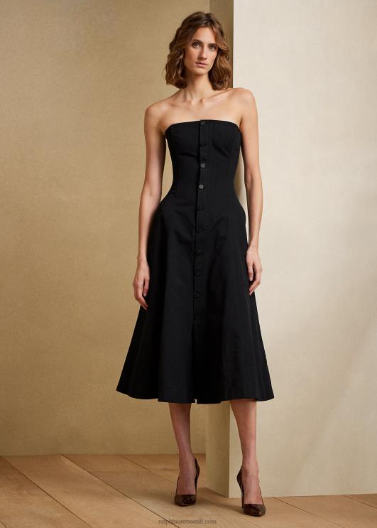 Ralph Lauren naised kooper puuvillast õlapaelteta kokteilikleit PR0V9293 must