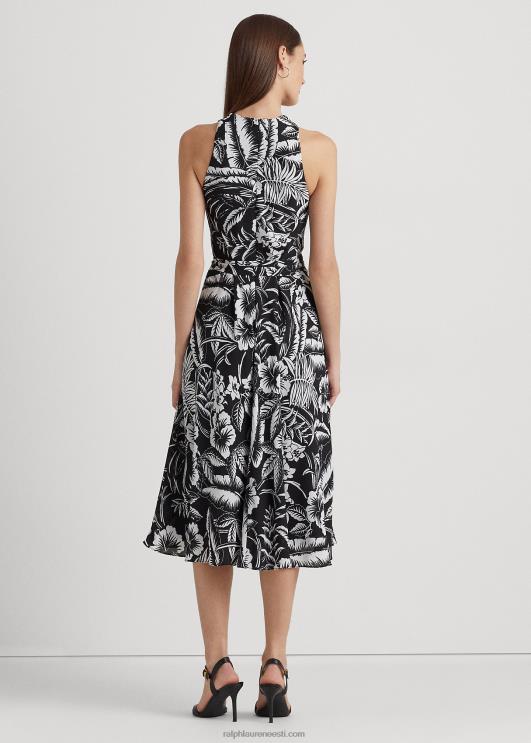 Ralph Lauren naised lilleline Georgeette päitsetega kleit PR0V3921 must valge