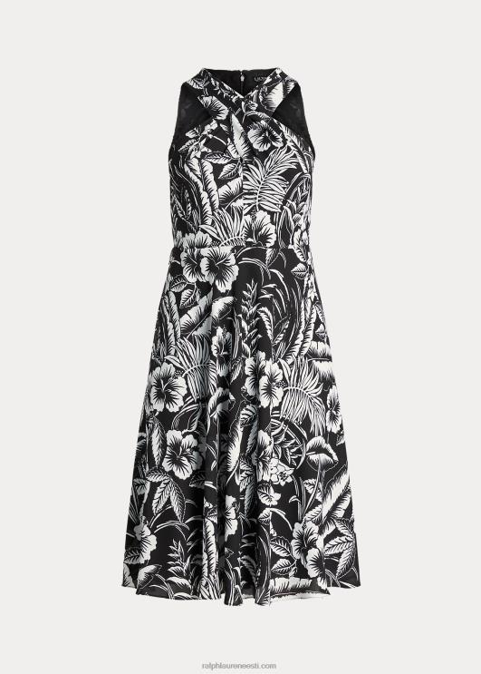 Ralph Lauren naised lilleline Georgeette päitsetega kleit PR0V4577 must valge