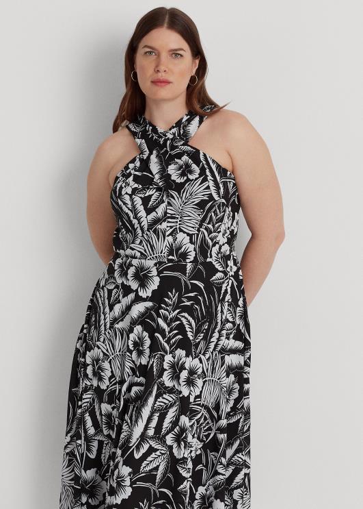 Ralph Lauren naised lilleline Georgeette päitsetega kleit PR0V4577 must valge