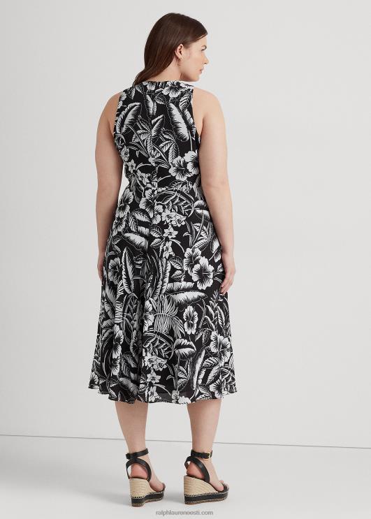 Ralph Lauren naised lilleline Georgeette päitsetega kleit PR0V4577 must valge