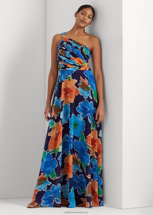 Ralph Lauren naised lilleline georgette ühe õla kleit PR0V9557 mereväe multi