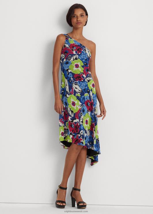 Ralph Lauren naised lilleline georgette ühe õlaga kleit PR0V3924 sinine/roheline multi