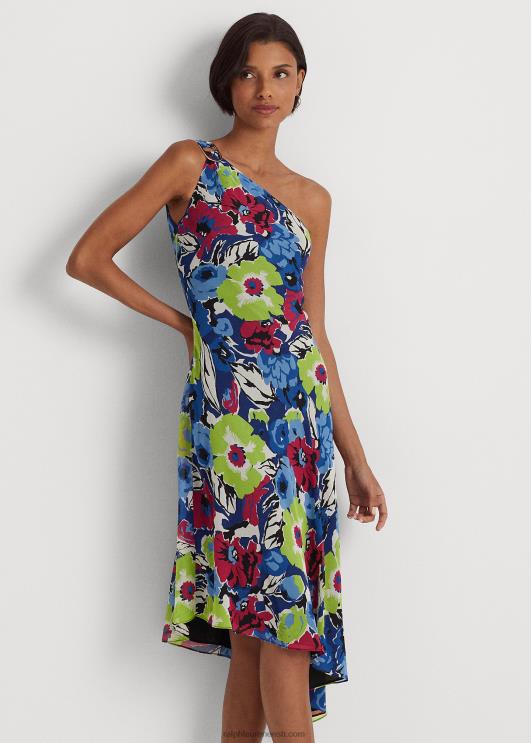 Ralph Lauren naised lilleline georgette ühe õlaga kleit PR0V3924 sinine/roheline multi