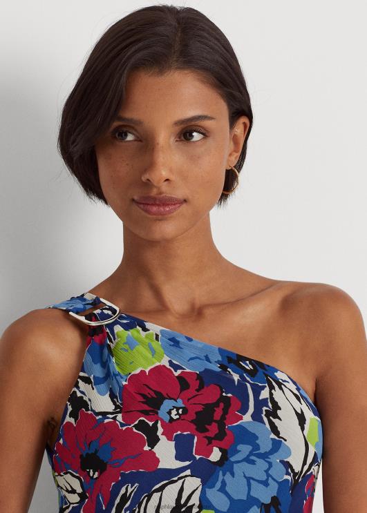 Ralph Lauren naised lilleline georgette ühe õlaga kleit PR0V3924 sinine/roheline multi