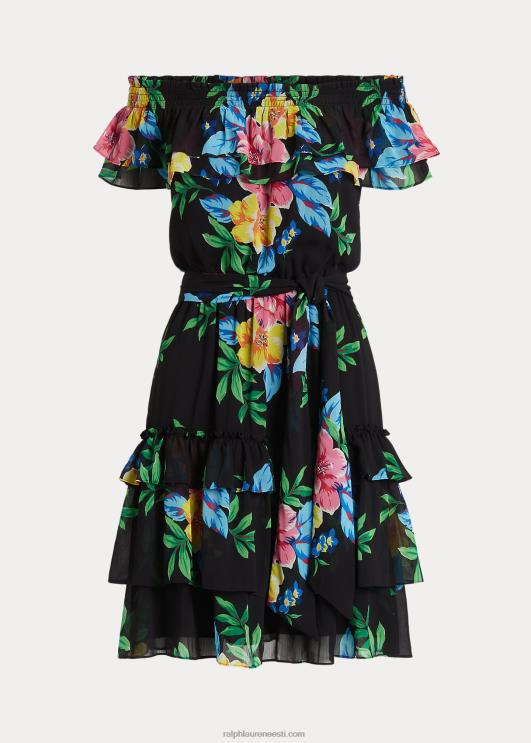 Ralph Lauren naised lilleline georgette õlgadeta kleit PR0V3868 must multi