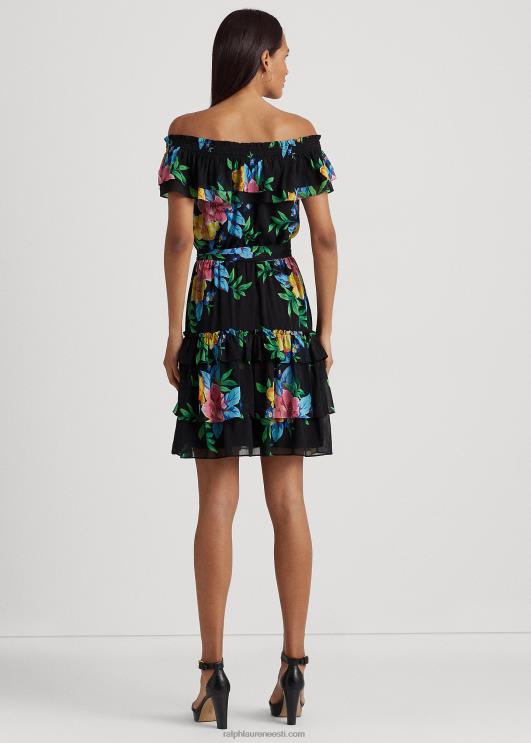 Ralph Lauren naised lilleline georgette õlgadeta kleit PR0V3868 must multi