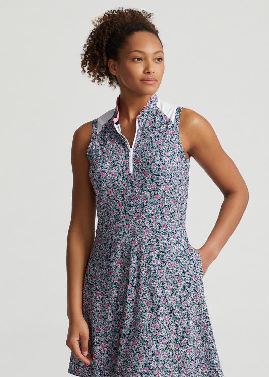 Ralph Lauren naised lilleline hübriidvõrk- ja jersey kleit PR0V9399 botaaniline ettevalmistus