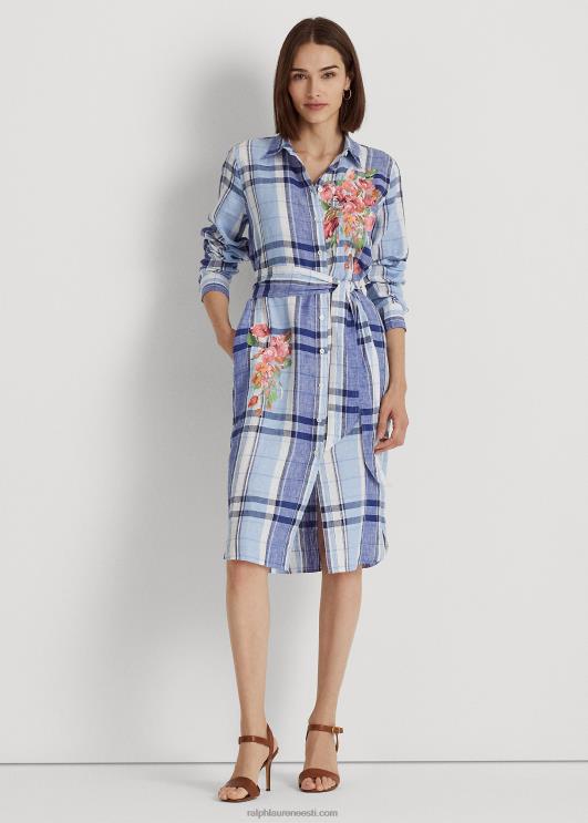 Ralph Lauren naised lilleline ja ruuduline linane särk PR0V4034 sinine/valge