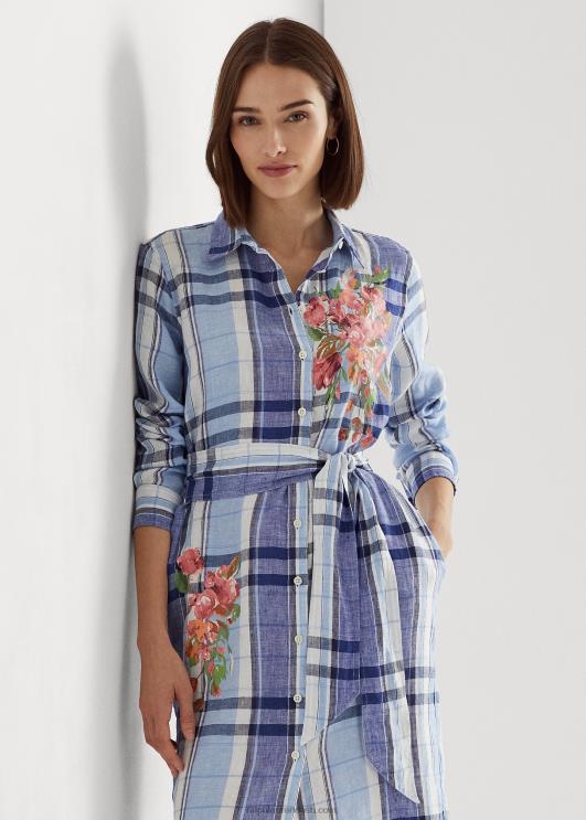 Ralph Lauren naised lilleline ja ruuduline linane särk PR0V4034 sinine/valge