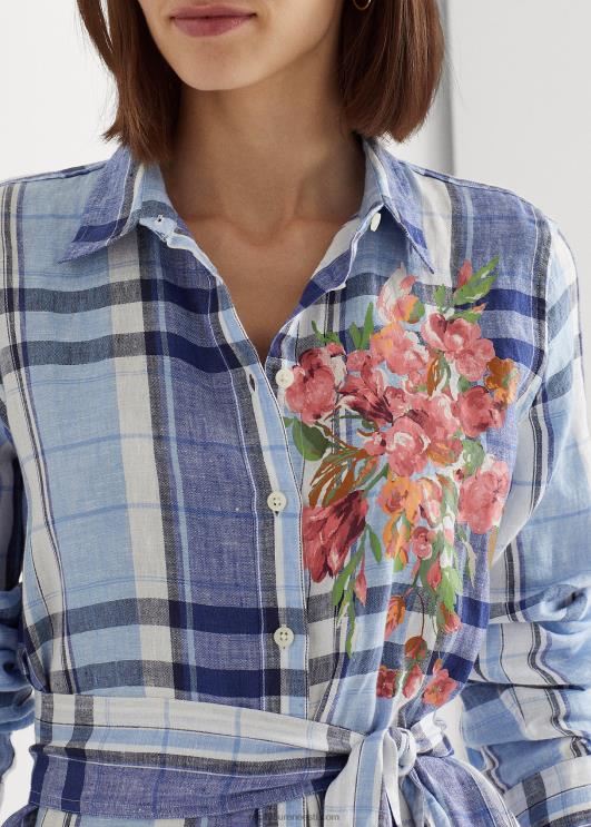 Ralph Lauren naised lilleline ja ruuduline linane särk PR0V4034 sinine/valge