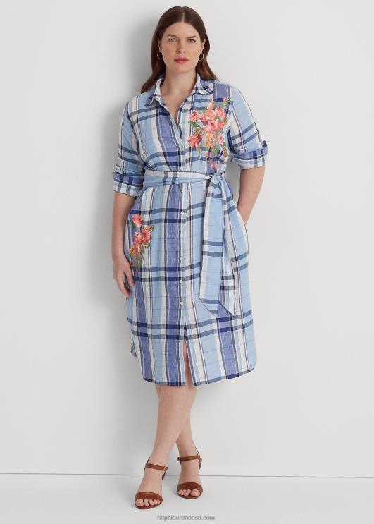 Ralph Lauren naised lilleline ja ruuduline linane särk PR0V4648 sinine/valge