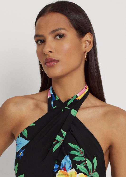 Ralph Lauren naised lilleline jersey päitsetega kleit PR0V4340 must multi