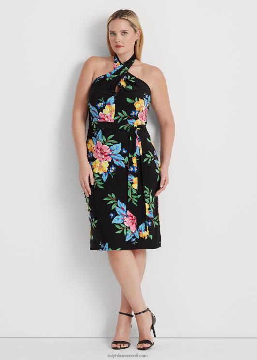 Ralph Lauren naised lilleline jersey päitsetega kleit PR0V4573 must multi