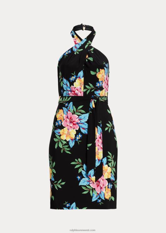 Ralph Lauren naised lilleline jersey päitsetega kleit PR0V4573 must multi