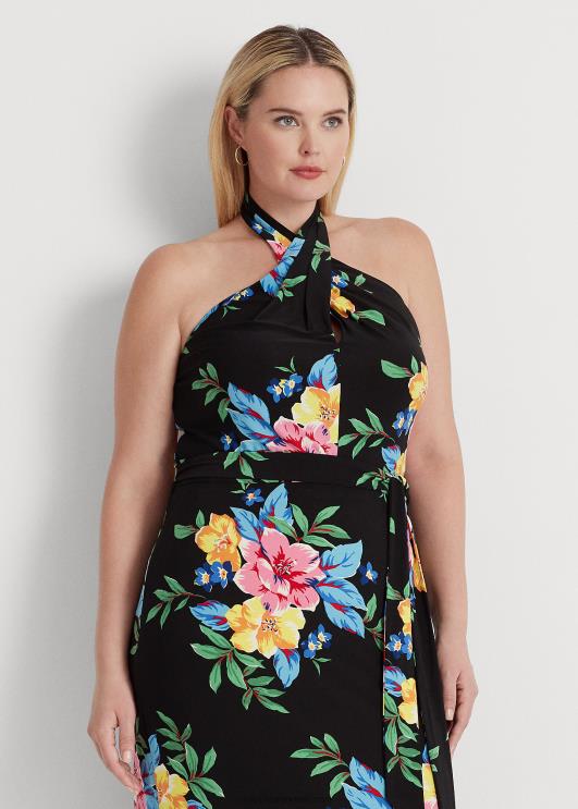 Ralph Lauren naised lilleline jersey päitsetega kleit PR0V4573 must multi