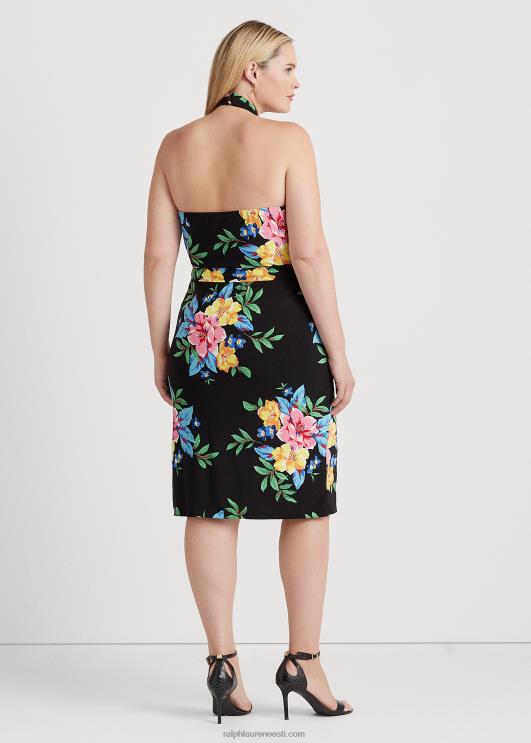 Ralph Lauren naised lilleline jersey päitsetega kleit PR0V4573 must multi