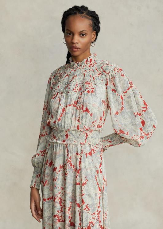 Ralph Lauren naised lilleline kortsus Georgette kleit PR0V3222 lilleline basiilik