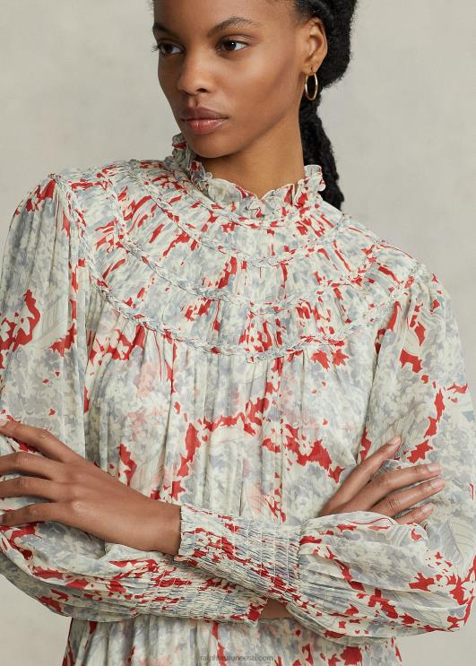 Ralph Lauren naised lilleline kortsus Georgette kleit PR0V3222 lilleline basiilik