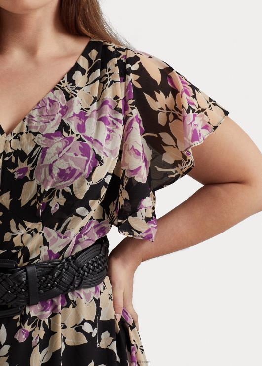 Ralph Lauren naised lilleline kortsus Georgette kleit PR0V4776 must/lavendel/kreem