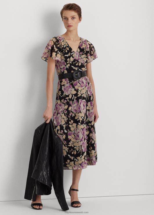 Ralph Lauren naised lilleline kortsus Georgette kleit PR0V4872 must/lavendel/kreem