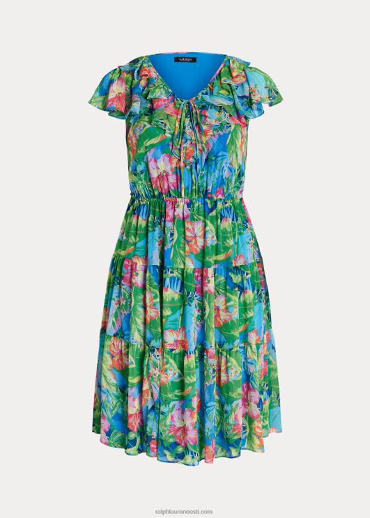Ralph Lauren naised lilleline kortsus Georgette mitmetasandiline kleit PR0V9482 roheline/sinine multi