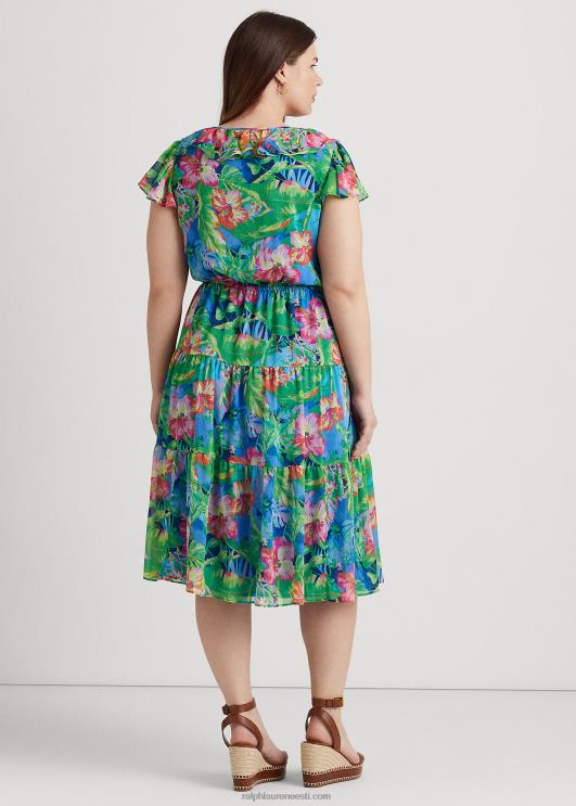 Ralph Lauren naised lilleline kortsus Georgette mitmetasandiline kleit PR0V9482 roheline/sinine multi