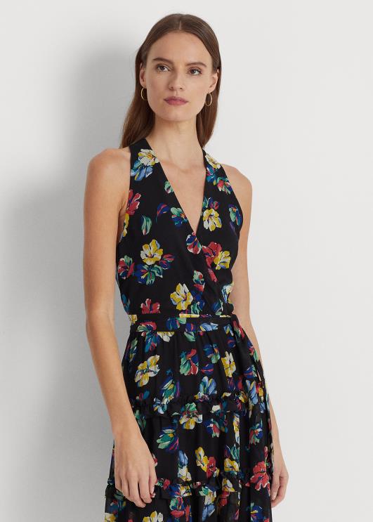 Ralph Lauren naised lilleline kortsus Georgette surplice kleit PR0V3912 must multi