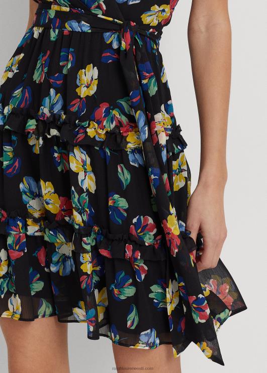 Ralph Lauren naised lilleline kortsus Georgette surplice kleit PR0V3912 must multi