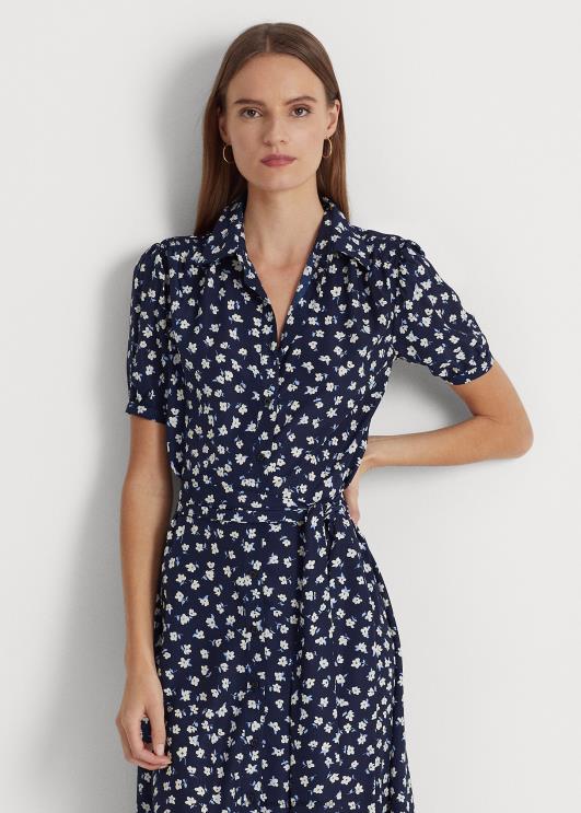 Ralph Lauren naised lilleline krepp-puhvis varrukatega särk PR0V4398 sinine multi