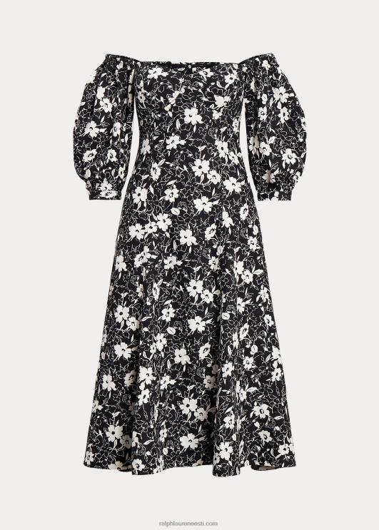 Ralph Lauren naised lilleline õlgadeta linane kleit PR0V2976 kreemikas liilia mustal