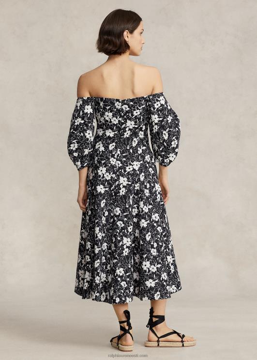 Ralph Lauren naised lilleline õlgadeta linane kleit PR0V2976 kreemikas liilia mustal