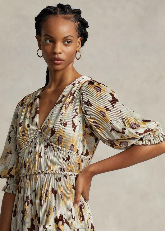 Ralph Lauren naised lilleline plisseeritud satiinkleit PR0V3224 kevadine liblikas lilleline