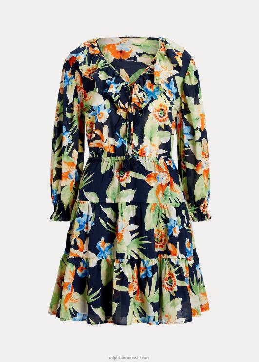 Ralph Lauren naised lilleline puuvillane voile kleit PR0V4883 mereväe multi