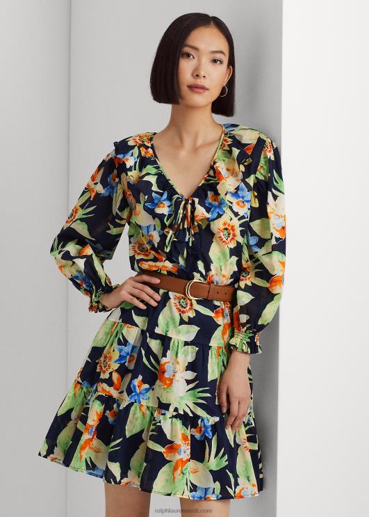 Ralph Lauren naised lilleline puuvillane voile kleit PR0V4883 mereväe multi