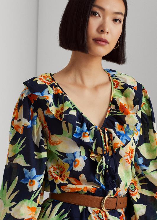 Ralph Lauren naised lilleline puuvillane voile kleit PR0V4883 mereväe multi