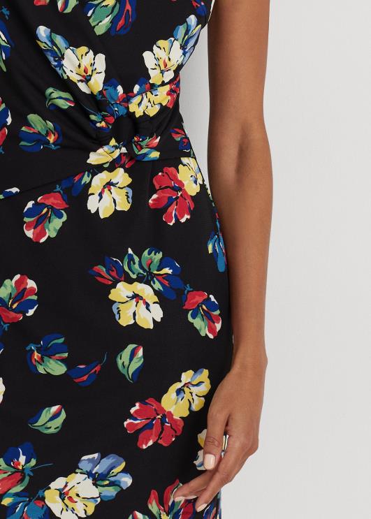 Ralph Lauren naised lilleline stretšjersey lühikeste varrukatega kleit PR0V3873 must multi