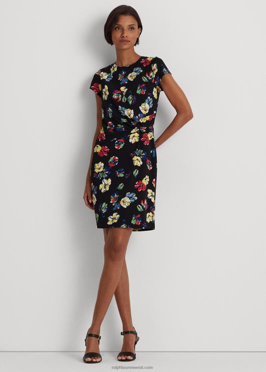 Ralph Lauren naised lilleline stretšjersey lühikeste varrukatega kleit PR0V4354 must multi