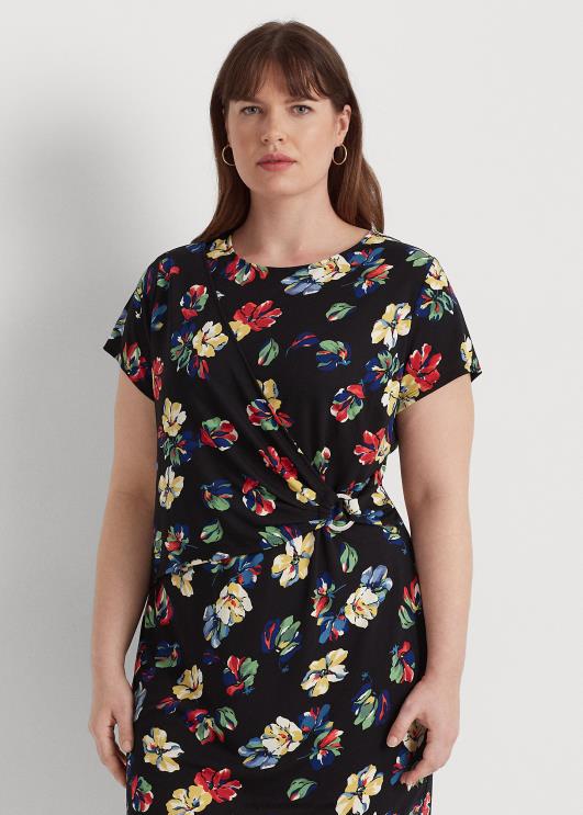 Ralph Lauren naised lilleline stretšjersey lühikeste varrukatega kleit PR0V9483 must multi