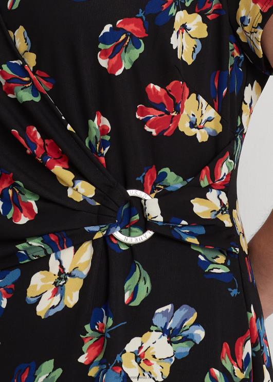 Ralph Lauren naised lilleline stretšjersey lühikeste varrukatega kleit PR0V9483 must multi