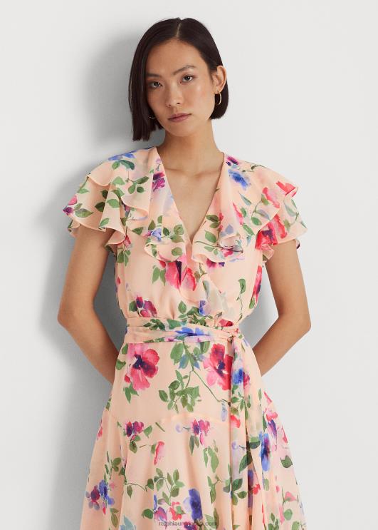 Ralph Lauren naised lilleline vööga kortsus Georgette kleit PR0V4420