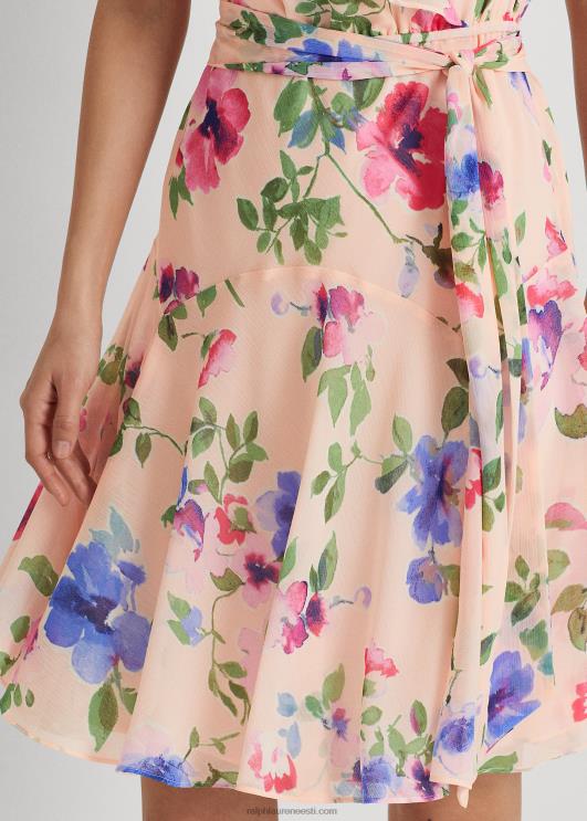 Ralph Lauren naised lilleline vööga kortsus Georgette kleit PR0V4420