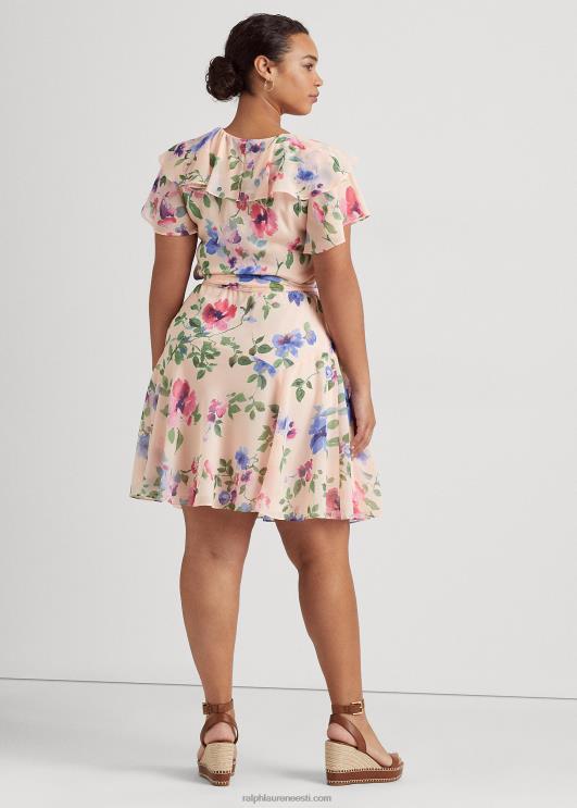 Ralph Lauren naised lilleline vööga kortsus Georgette kleit PR0V4694 roosa multi